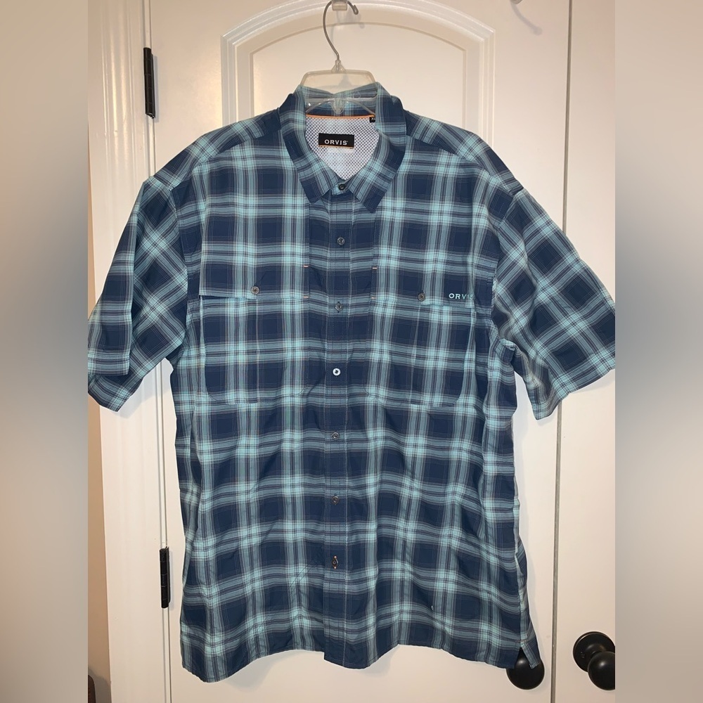 Orvis Men's Blue Plaid Shirt